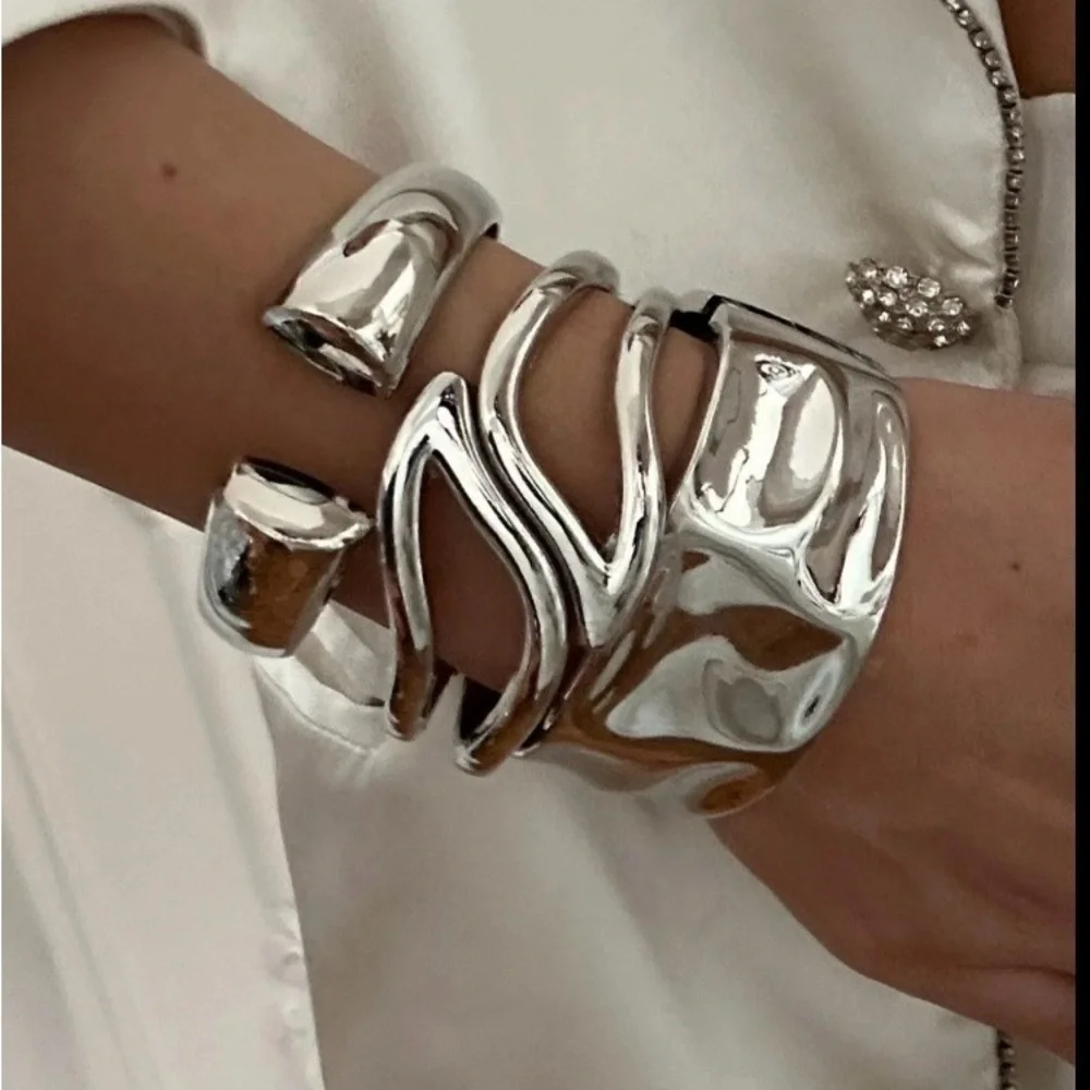 Silver Statement Cuff Bracelet Set Of 3